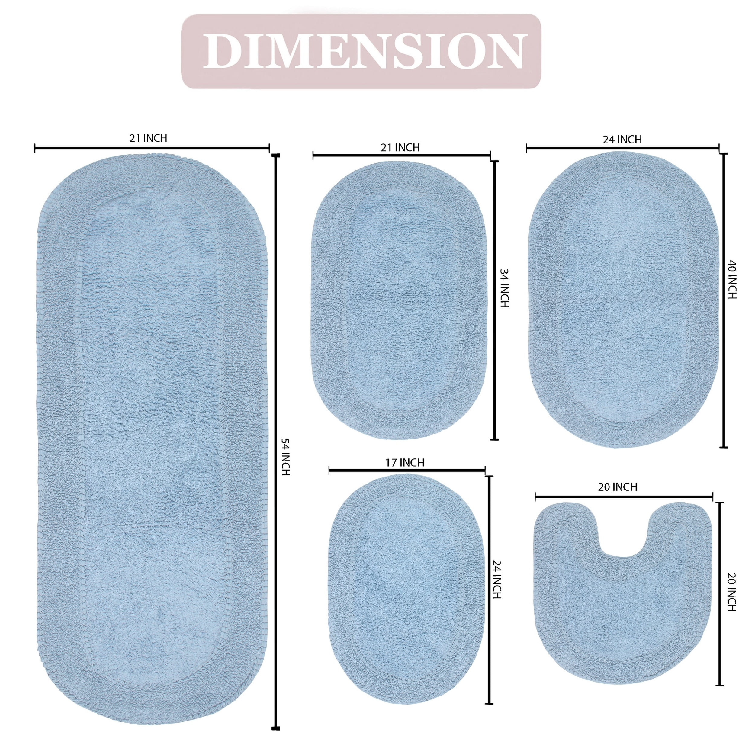 Home Weavers Inc Double Ruffle Collection 100% Cotton Non-Slip Bathroom Rug Set, Machine Washable Bath Rug, 5 Piece Bath Mat Set with Contour Blue
