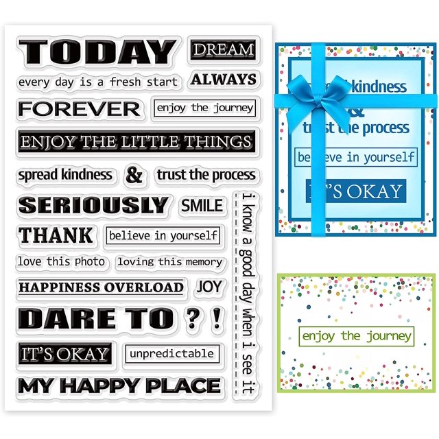 Sellos decorativos transparentes con palabras y frases, sellos de plástico para expresiones diarias, sellos de silicona con marco, sellos transparentes