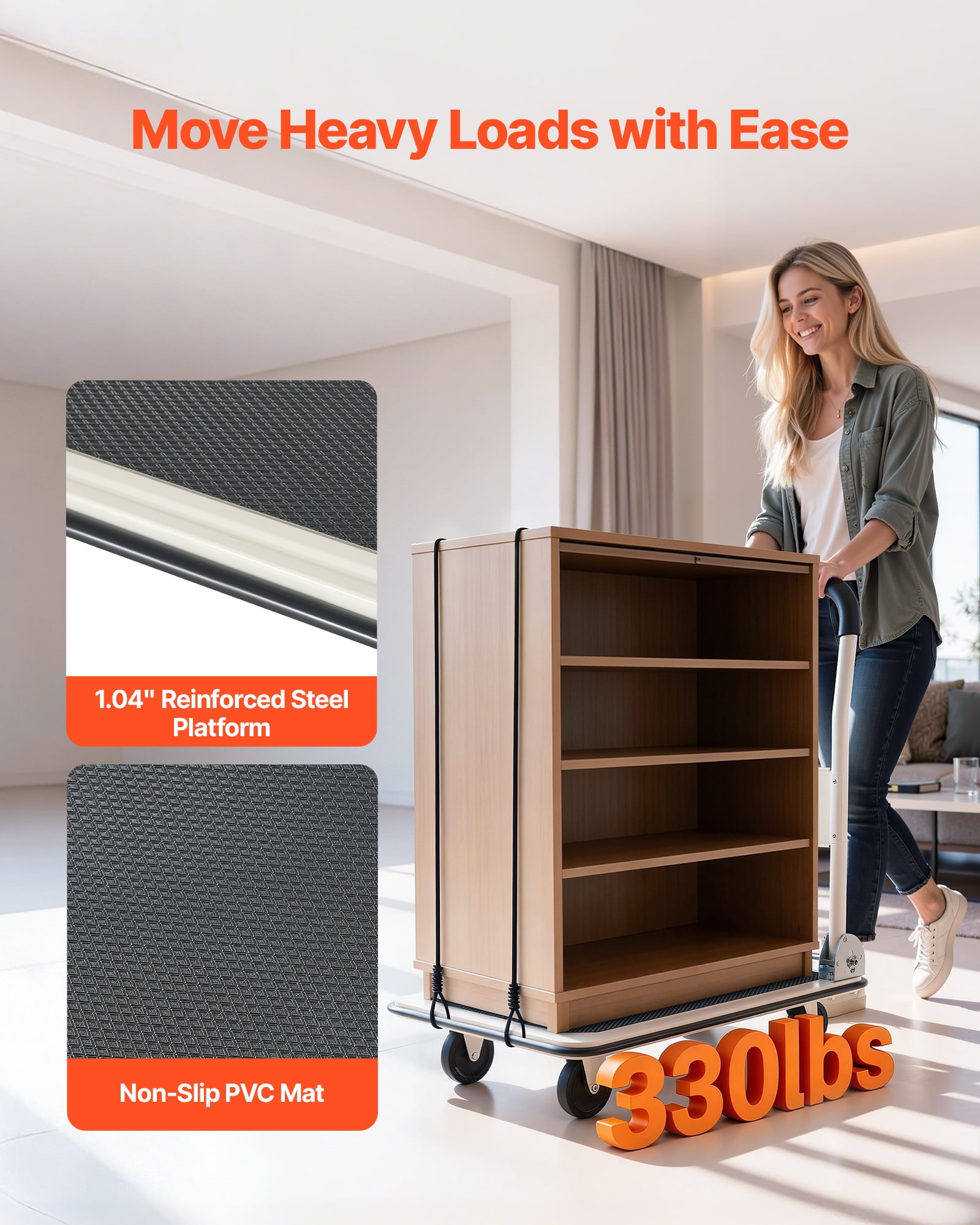 VEVOR Foldable Push Cart Dolly, 330 lbs Load Capacity, Folding Platform Truck with Swivel Wheels, Moving Platform Hand Truck Flatbed Cart, Space Saving Push Handle, 29 x 18.9 x 32.5 in