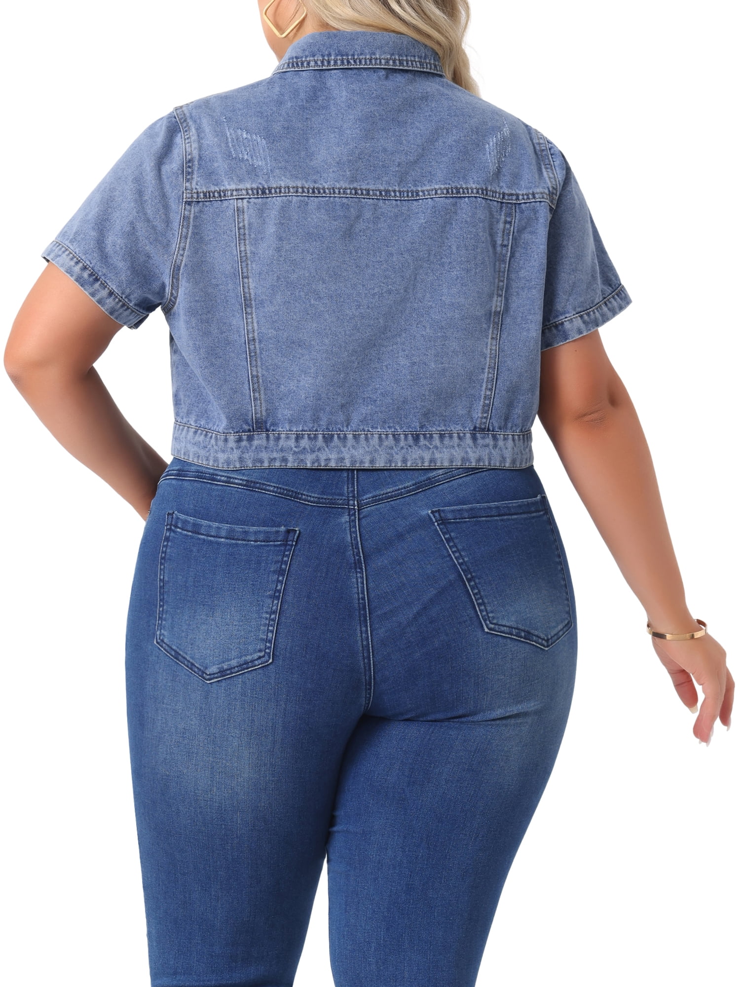 DARING DIVA Women's Plus Size Short Sleeves Button Down Jean Jacket 4X Gray Blue
