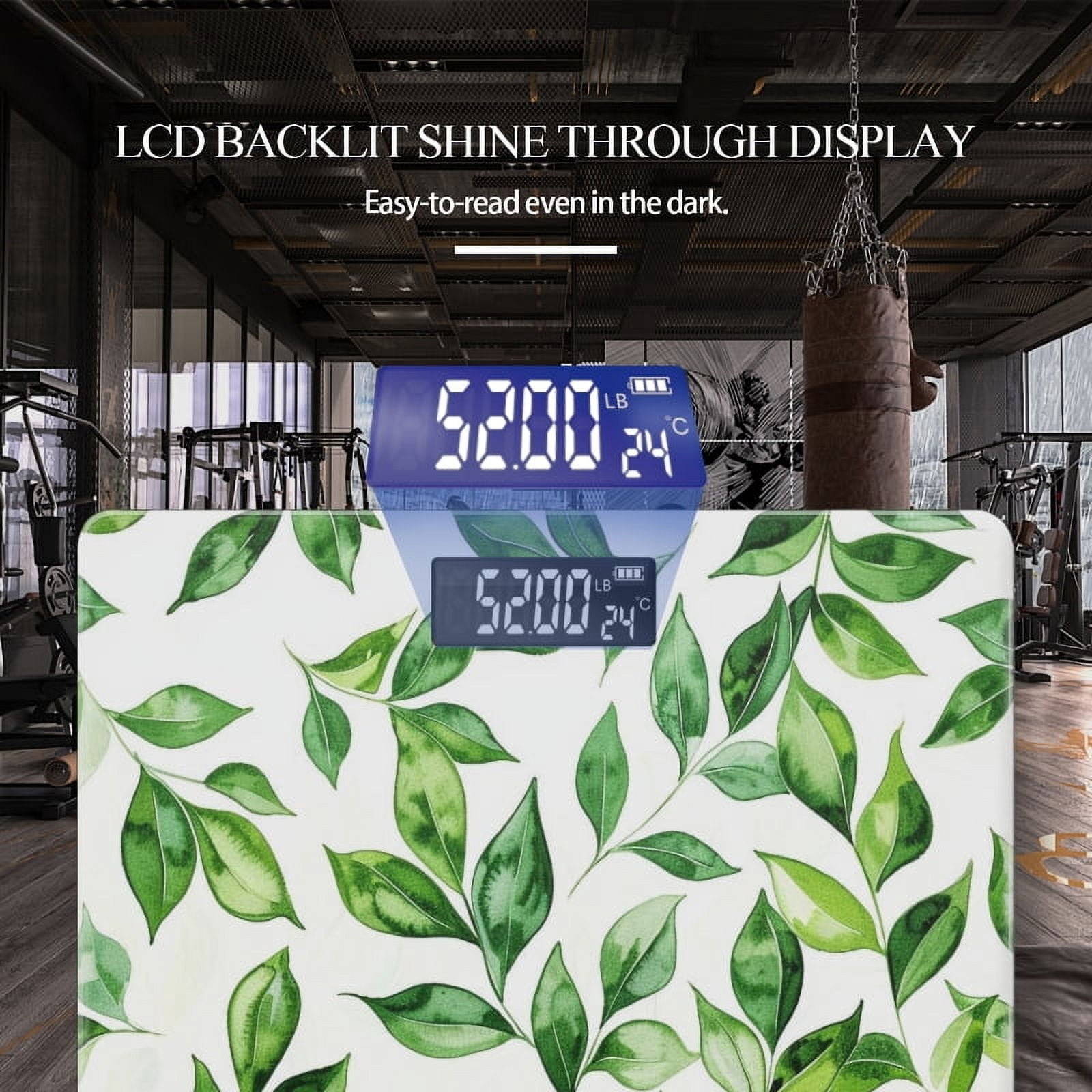 High Precision Body Weight Scale Smart Bathroom Scales with Large LCD Display(400lbs),Decorative for Bedroom-Watercolor Green Leaves Pattern On White Background
