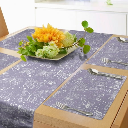 

Butterfly Table Runner & Placemats Creative Springtime Thrill Winged Insect and Dots Pattern Pastel Tone Monochrome Set for Dining Table Placemat 4 pcs + Runner 14 x90 Mauve White by Ambesonne