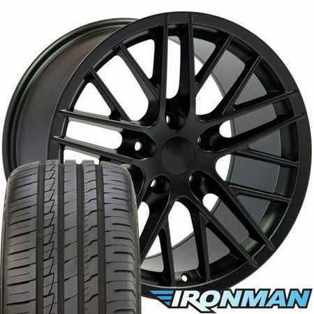 18x8.5 Wheels & Tires Fit Corvette, Camaro C6 ZR1 Style Satin Black Rims w/Ironman Tires, Hollander 5402 -