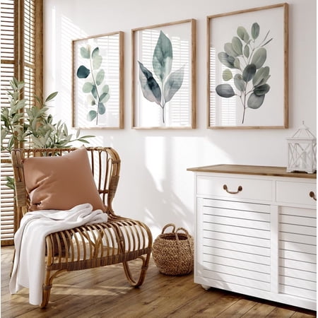 Greenery Botanical Wall Art Print Set Of 3 With Farmhouse Home Decor