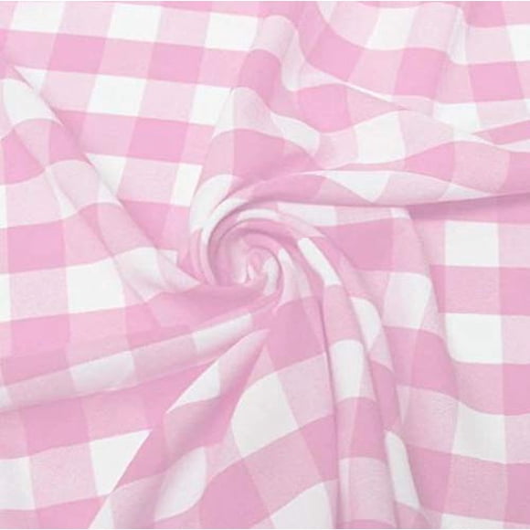 AK TRADING CO. 60" Wide Checkered Gingham Buffalo Check Polyester Poplin Fabric-Pink & White-5 Yards