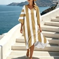 thumbnail image 6 of VBVC Women's Abstract Striped V-Neck Maxi Dress,Ladies 3/4 Sleeve Loose Fit Caftan,Casual Flowy Summer Beach Kaftan Dress For Women,Yellow,S-3XL, 6 of 9
