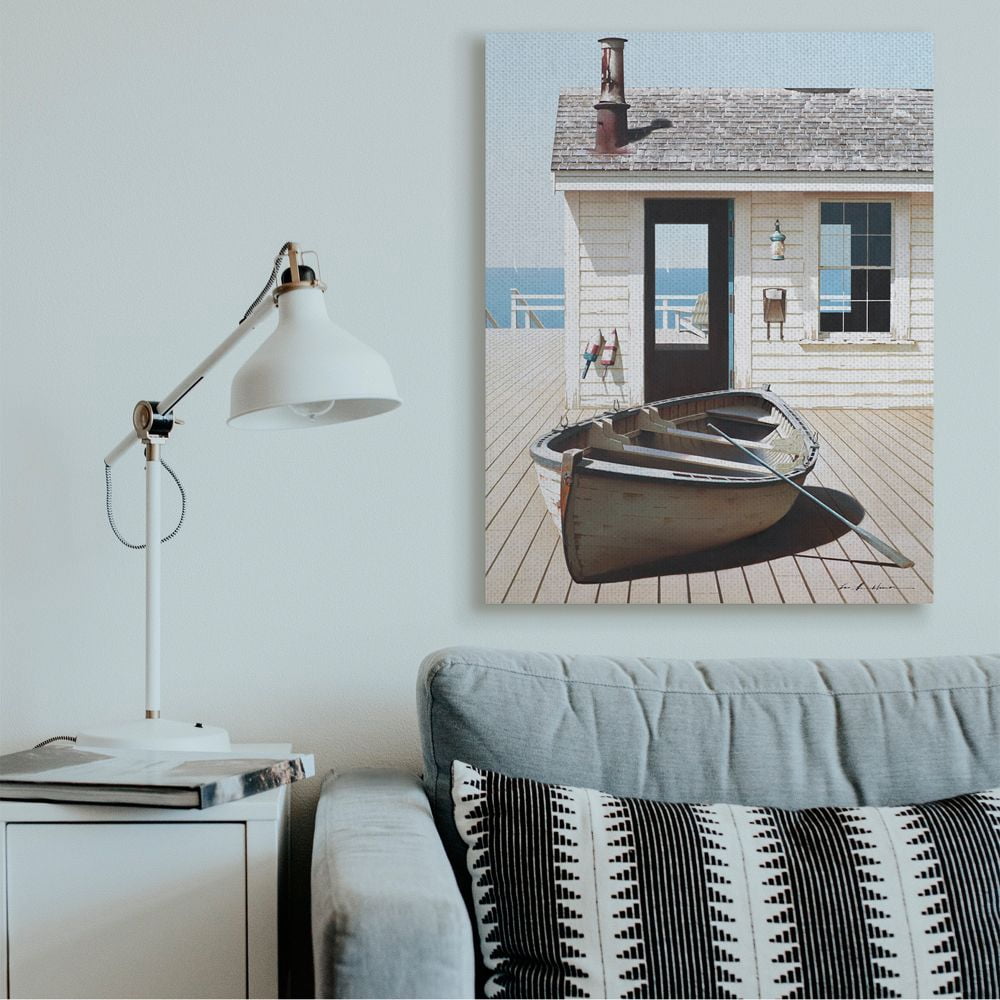 Stupell Industries Boat On Boardwalk Tranquil Coastal Boathouse Painting Canvas Wall Art Design by Zhen-Huan Lu, 36" x 48"