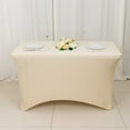 thumbnail image 2 of BalsaCircle 4 Feet Rectangular Spandex Fitted Elastic Stretchable Tablecloth Beige, 2 of 8