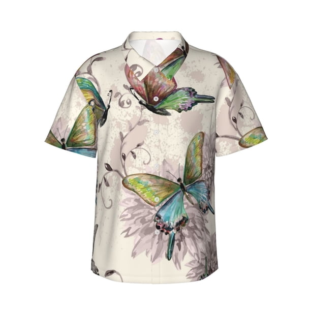 Balery Flying Butterflies-1 Camisas hawaianas de manga corta para hombre, camisas playeras de corte holgado, camisas de vacaciones con botones,3X-Large