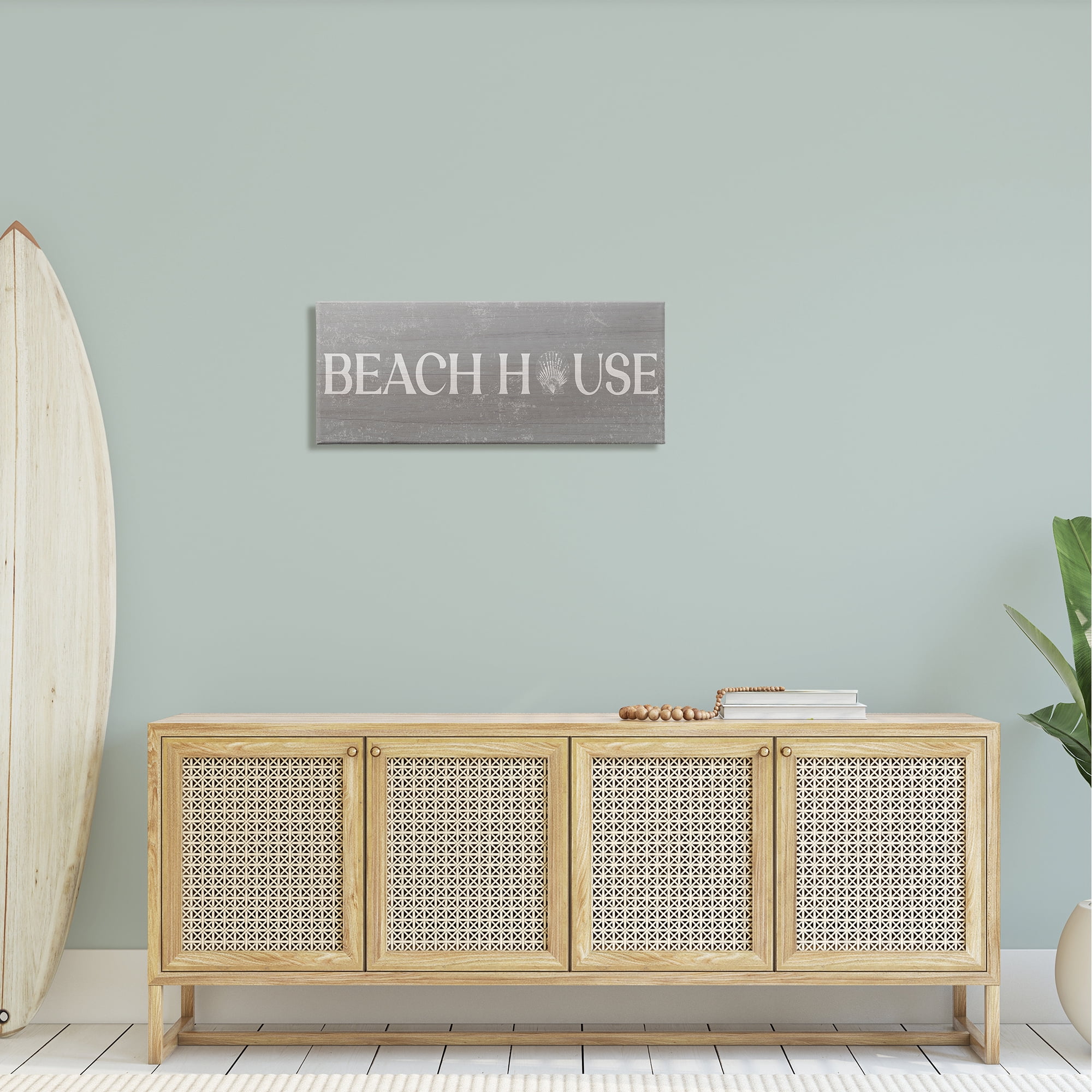 Stupell Industries Beach House Vintage Sign Rustic Shell Design Canvas Wall Art, 30 x 13, Design by Daphne Polselli