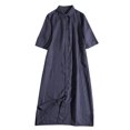 thumbnail image 1 of Vestido de Verano de Manga Corta para Mujeres de Moda Sexy Color Sólido Botón Cuello en V, Vestido Casual Ligero, 1 of 9