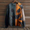 thumbnail image 4 of Kopltyrfg Halloween Sweater Men Stitched Print Patchwork Vintage Pullover Spooky Pumpkin Face Warm Sweatshirt Funny Holiday Costumes Saffron 2XL, 4 of 6