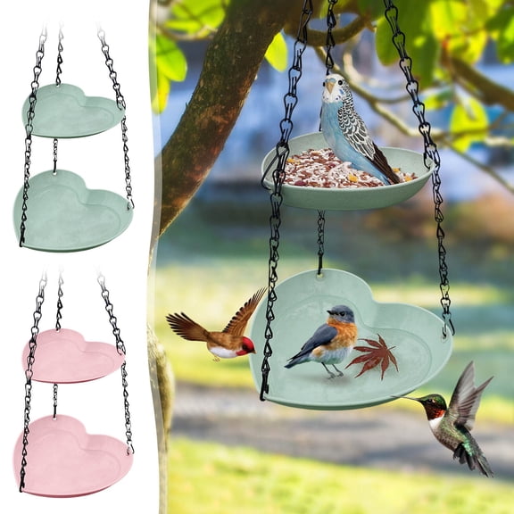 AZXY 2-Tier Hanging Platform Bird Feeder Outdoor, Open Design Wild Bird Feeder Squirrel Proof Easy Fill, Durable Bird Seed Feeders for Outside Garden, Weather-Resistant Backyard Bird Feeding Station