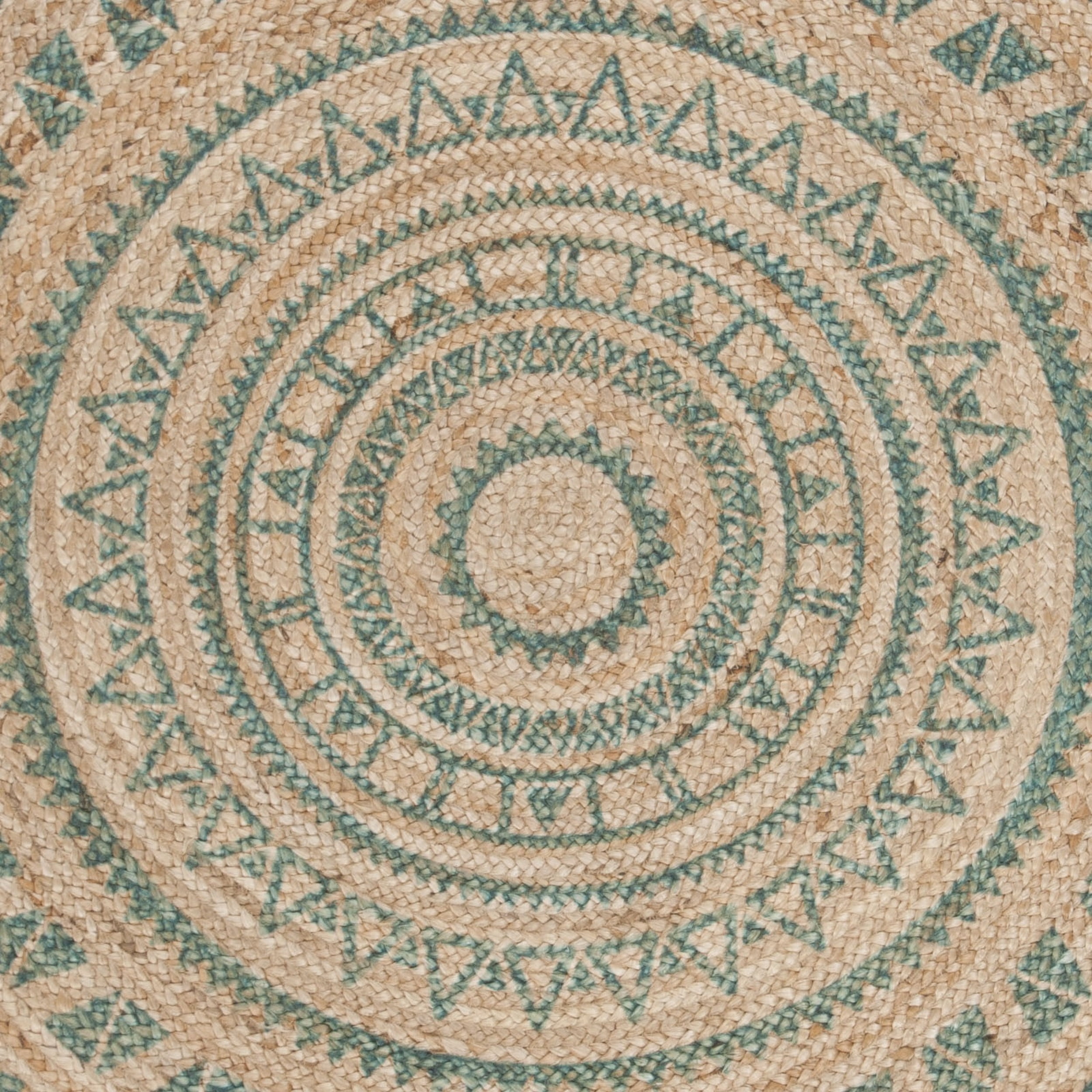 SAFAVIEH Natural Fiber Zoolander Geometric Jute Area Rug, Aqua/Natural, 5' x 5' Round