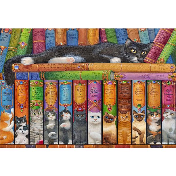Bordado completo 11CT punto de cruz estampado gato y libro DIY artesanía decorativa Tmvgtek Oficina Multiescena Multifunción