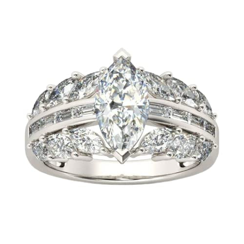 HeartsAndYou 4.5ct Marquise Cut Moissanite Unique Art Deco Engagement Ring for Women 18k White Gold over Silver