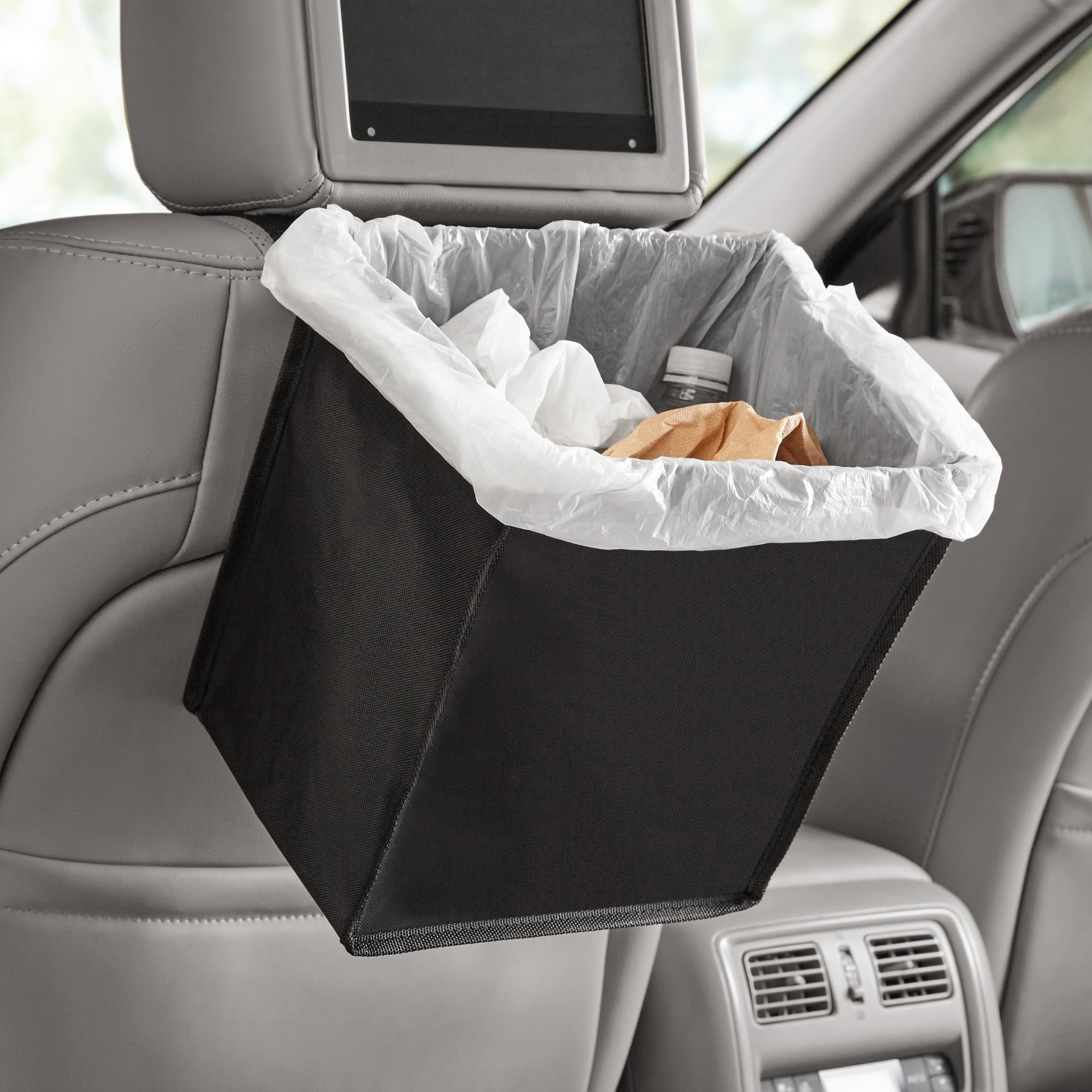 (2 pack) Auto Drive Trash Bin Collapsible Portable Auto Garbage Bag Multipurpose Car Organizer (Black)