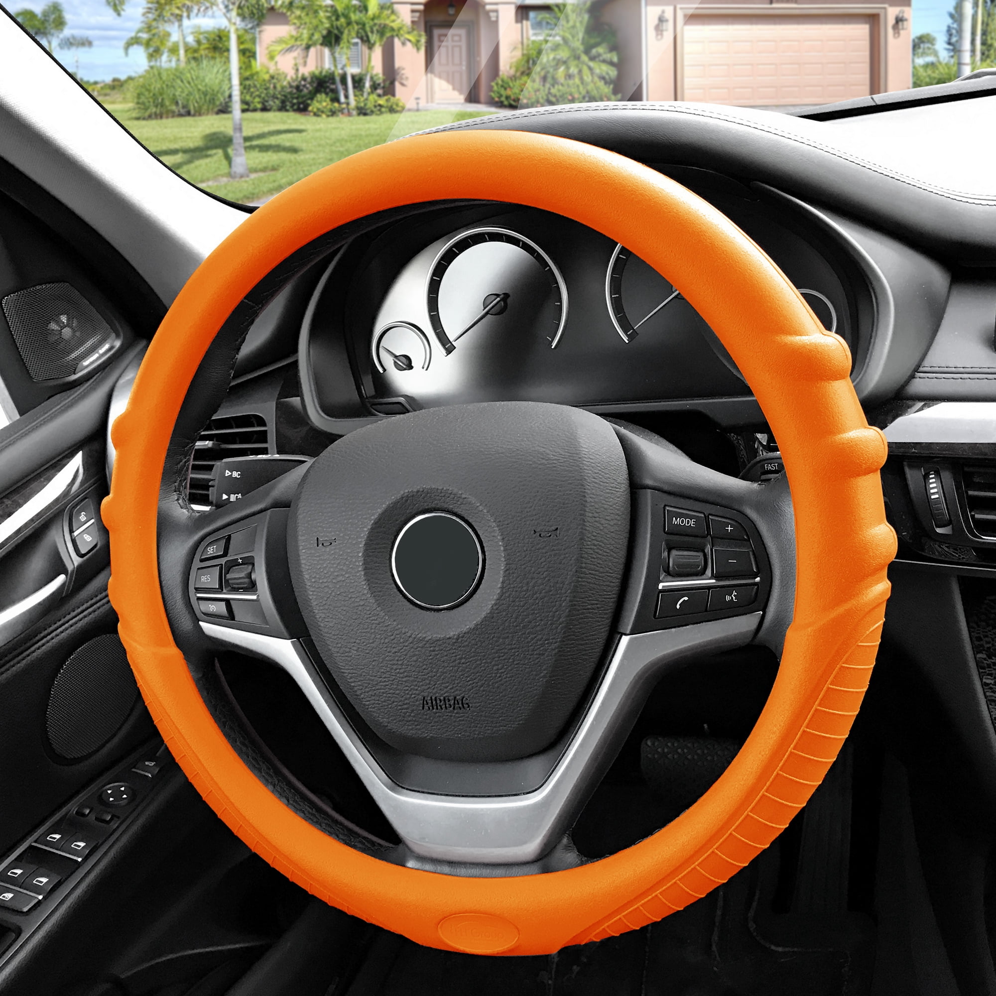 FH Group, Silicone Steering wheel cover Grip Marks Design Orange for