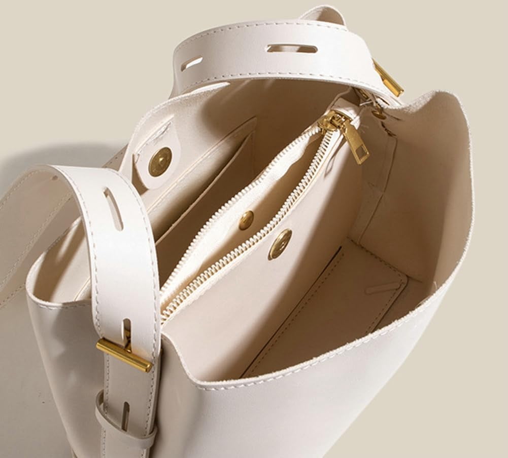 CoCoMangos Vegan Leather Bucket Tote Purse for Women Trendy Adjustable Strap Crossbody Handbags Shoulder Bag Magnetic Snap