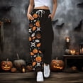 thumbnail image 2 of CONZONE Halloween Casual Pants for Women Baggy Elastic Waist Drawstring Joggers for Women Hallowmas Printed Wide Leg Trousers with Pockets, 2 of 5