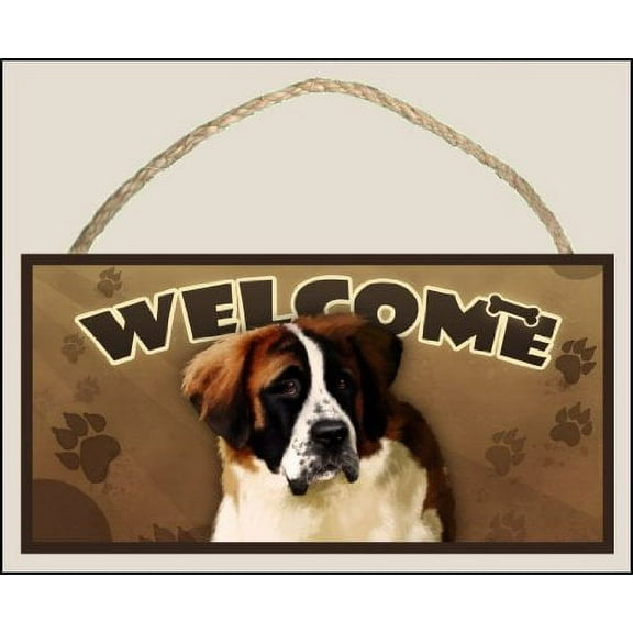 Saint Bernard Welcome Dog Sign / Plaque featuring the art of Scott Rogers
