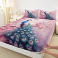 thumbnail image 3 of Feelyou Pink Blue Peacock Twin Sheet Sets, Romantic Blossoms Floral Flower Twin Fitted Sheet, Kawaii Animal Flat Sheet, Breathable Home Decor, 3-Piece, 3 of 7