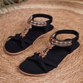 thumbnail image 4 of Flat Sandals for Women Comfy Footbed Beach Shoes Bohemia Beaded Elastic Ankle Strap Casual Lightweight Walking Shoes Black Size 9, 4 of 6