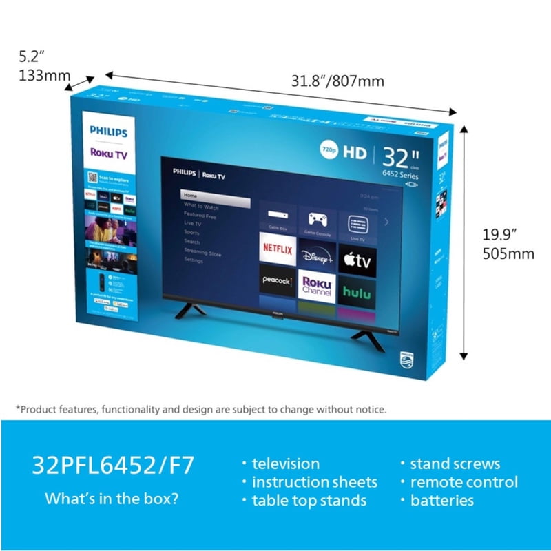 Philips 32" Class HD (720P) Smart Roku Borderless LED TV (32PFL6452/F7) gallery view
