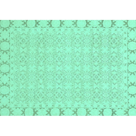 Ahgly Company Machine Washable Indoor Rectangle Abstract Turquoise Blue Modern Area Rugs, 6' x 9'