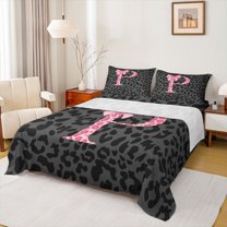 Homewish Cheetah Print Letter Twin Sheet Sets, Pink Bowknot Monogrammed P Twin Fitted Sheet, Modern Fashion Style Flat Sheet, Luxury Bedroom Decor, 3-Piece