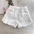 thumbnail image 4 of Girls' Denim Shorts with Pockets, Elastic Waist Casual Style, Featuring Frayed Hem for Comfortable All-Day Wear 1-9 Years White 6-7 Years, 4 of 9