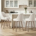 thumbnail image 2 of WOOW DEPOT 26" Swivel Bar Stools Large Seat Set of 2, Upholstered Linen Fabric w/ Mid-Back Wood Legs, Modern Armless Island Counter Barstools Kitchen Pub Chair, Off White, 2 of 12