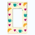 thumbnail image 2 of Metal Light Switch Wall Plate Outlet Cover (Coffee Espresso Mocha Cup Heart Croissant Pattern Beige - Single Rocker), 2 of 2