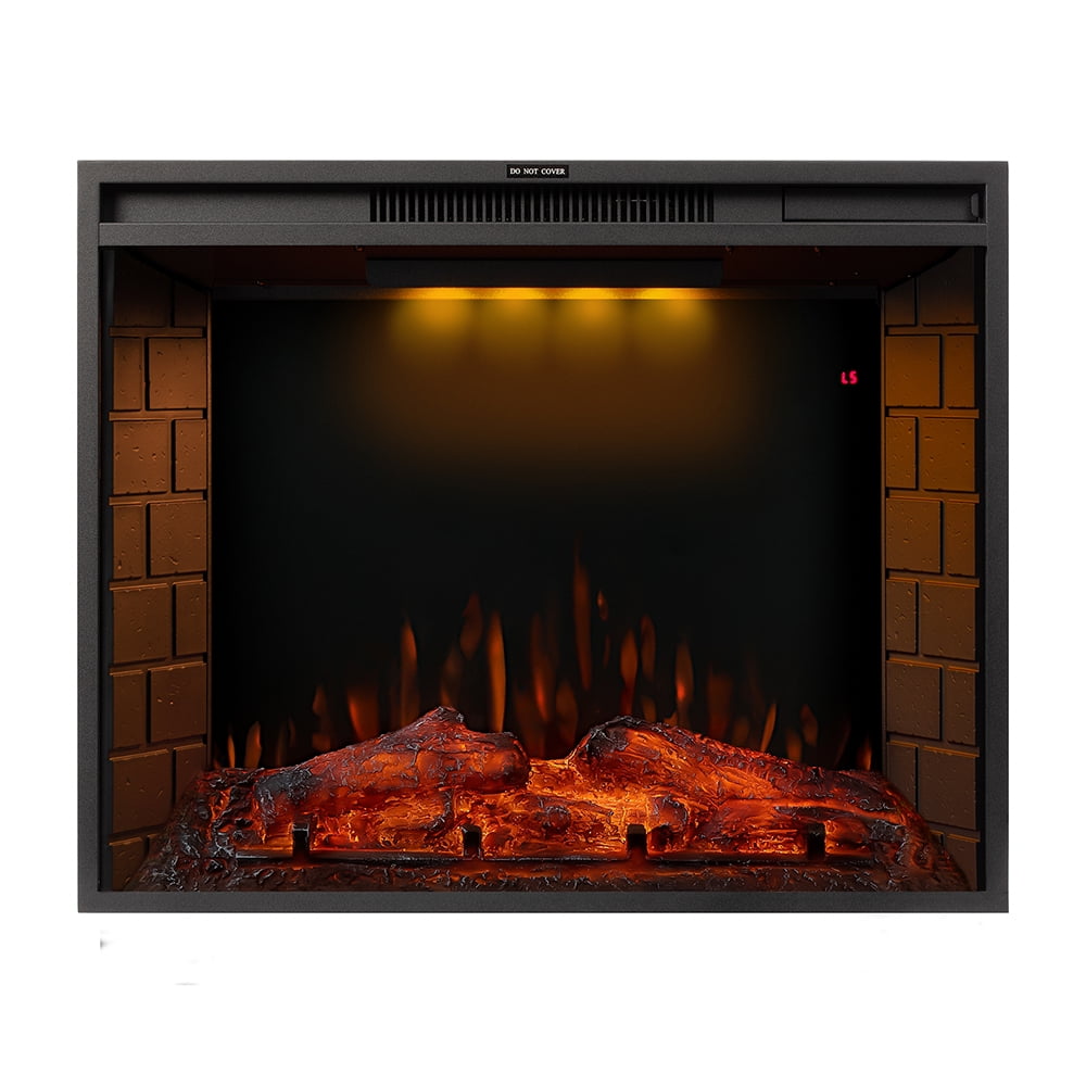 Kepooman 28" LED Recessed Electric Fireplace with 3 Top Light Colors & Remote Control & Adjustable Heating & Touch Screen, 1500W, Black