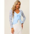 thumbnail image 4 of Cárdigan corto con lazo en la parte delantera para mujer Dobladillo con volantes Top transparente de encaje floral Azul Claro XL, 4 of 6