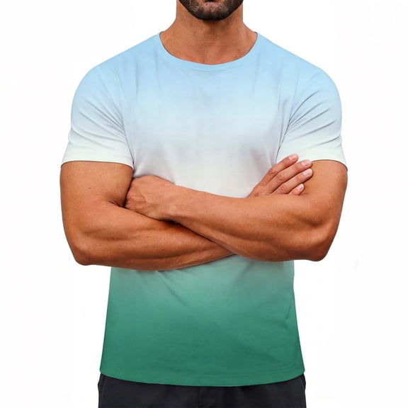 Ohufall Mens T Shirts Gradient Summer Short Sleeve Round Neck Tee Casual Pullover Crewneck Sports Fitness Workout Tshirt Blouse