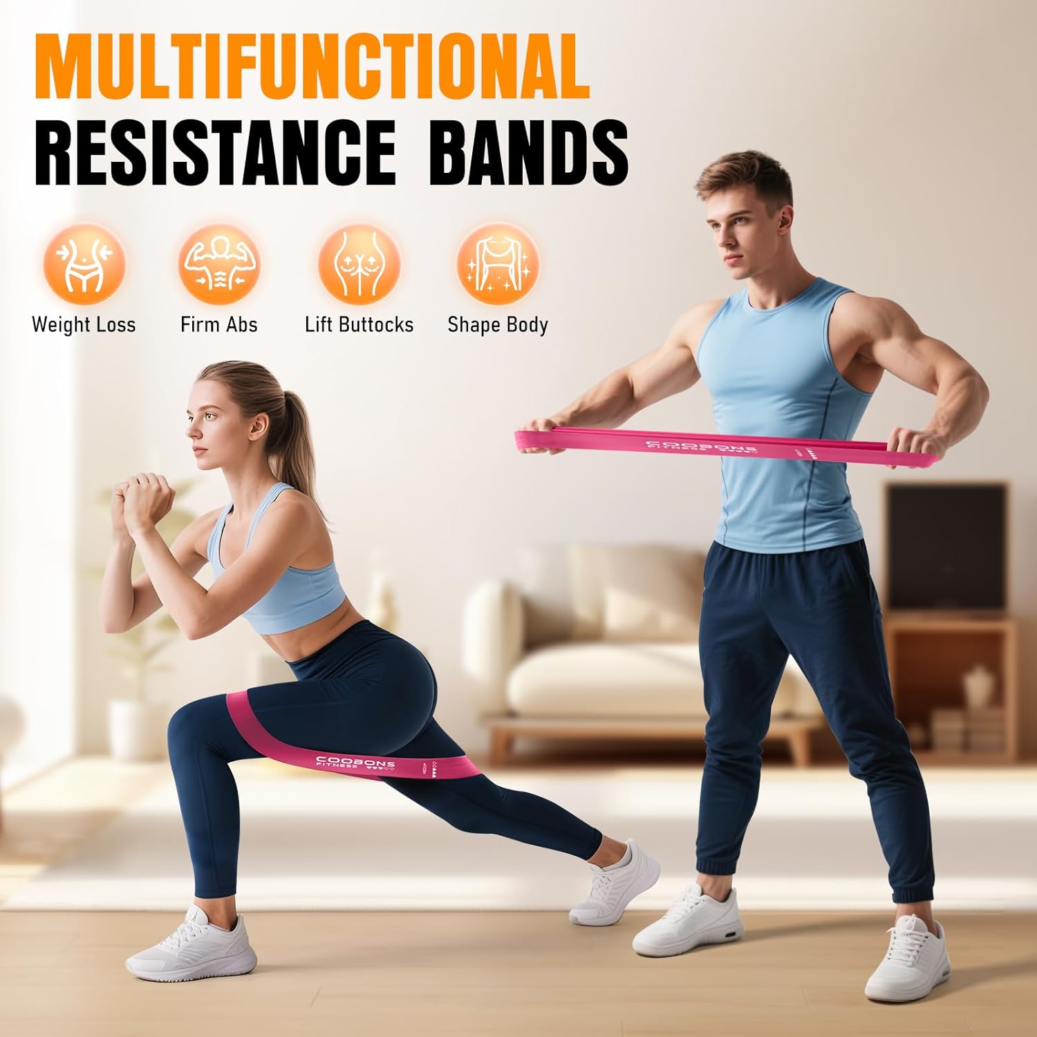 JJEAN-Resistance Bands for Working Out, Exercise Bands Resistance Bands Set with 5 Resistance Levels, Latex Loop Bands for Women Men, Workout Bands for Legs, Glutes, Strength Training, Yoga, Home Gym