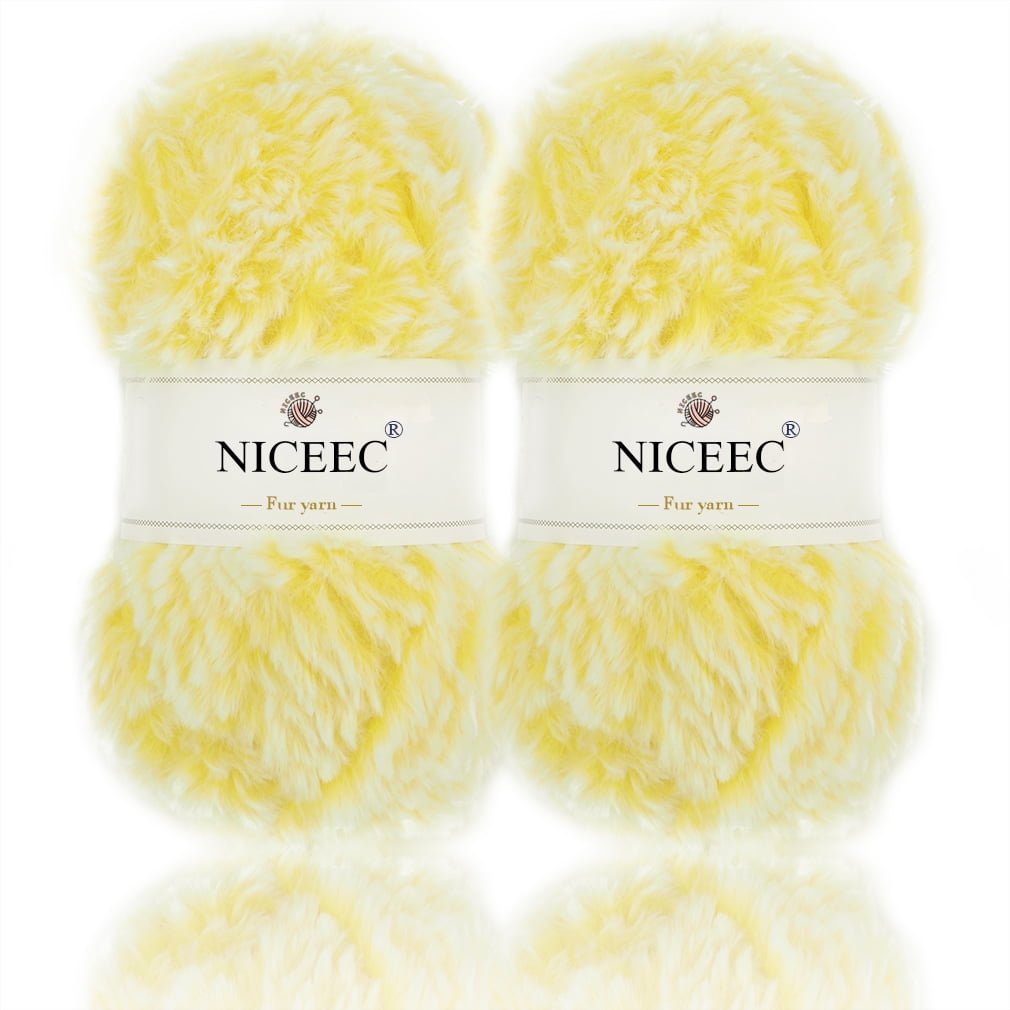NICEEC 2 Skeins Super Soft Fur Yarn Chunky Fluffy Faux Fur Yarn Eyelash