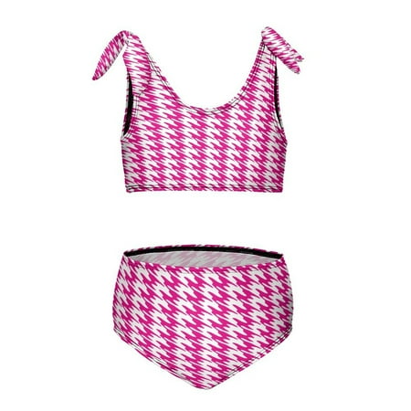 Aesthetic Rose Red And White Ripple Girl s 2 Piece Bikini Set Beach Sport Swimsuit Swimwear 7-9Y120cm