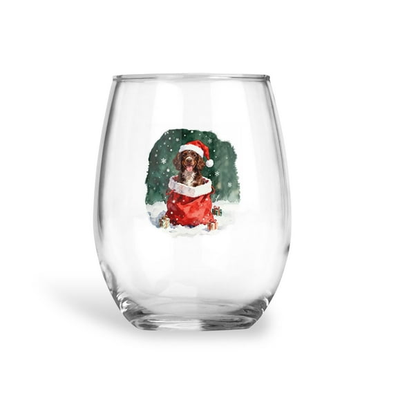 Santa Surprise Gift Boykin Spaniel Merry Cheerful Christmas 15oz Stemless Wine Glass Mug Dog Lover Wine Glasses Cup - 12021