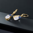 thumbnail image 4 of Gem Stone King 18K Yellow Gold Plated Silver White Moissanite and Blue Created Sapphire Dangle Earrings for Women (7.08 Cttw, Gemstone Birthstone, Oval 10X8MM, Trillion 5MM), 4 of 4