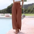 thumbnail image 2 of KDDYLITQ Linen Pants Women Petite Wide Leg High Waisted Pants Flowy Casual Baggy Drawstring Palazzo Trousers Red M, 2 of 5