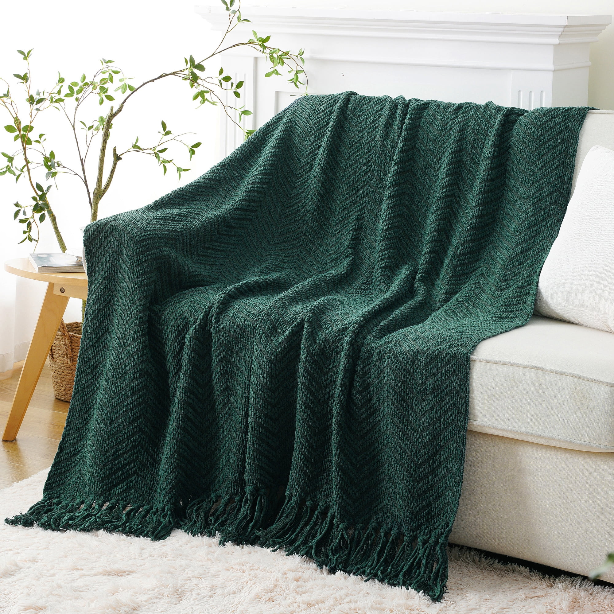 Battilo Forest Green Throw Blanket for Couch,Knit Christmas Green Blanket for Living Room Decor,50"x60"