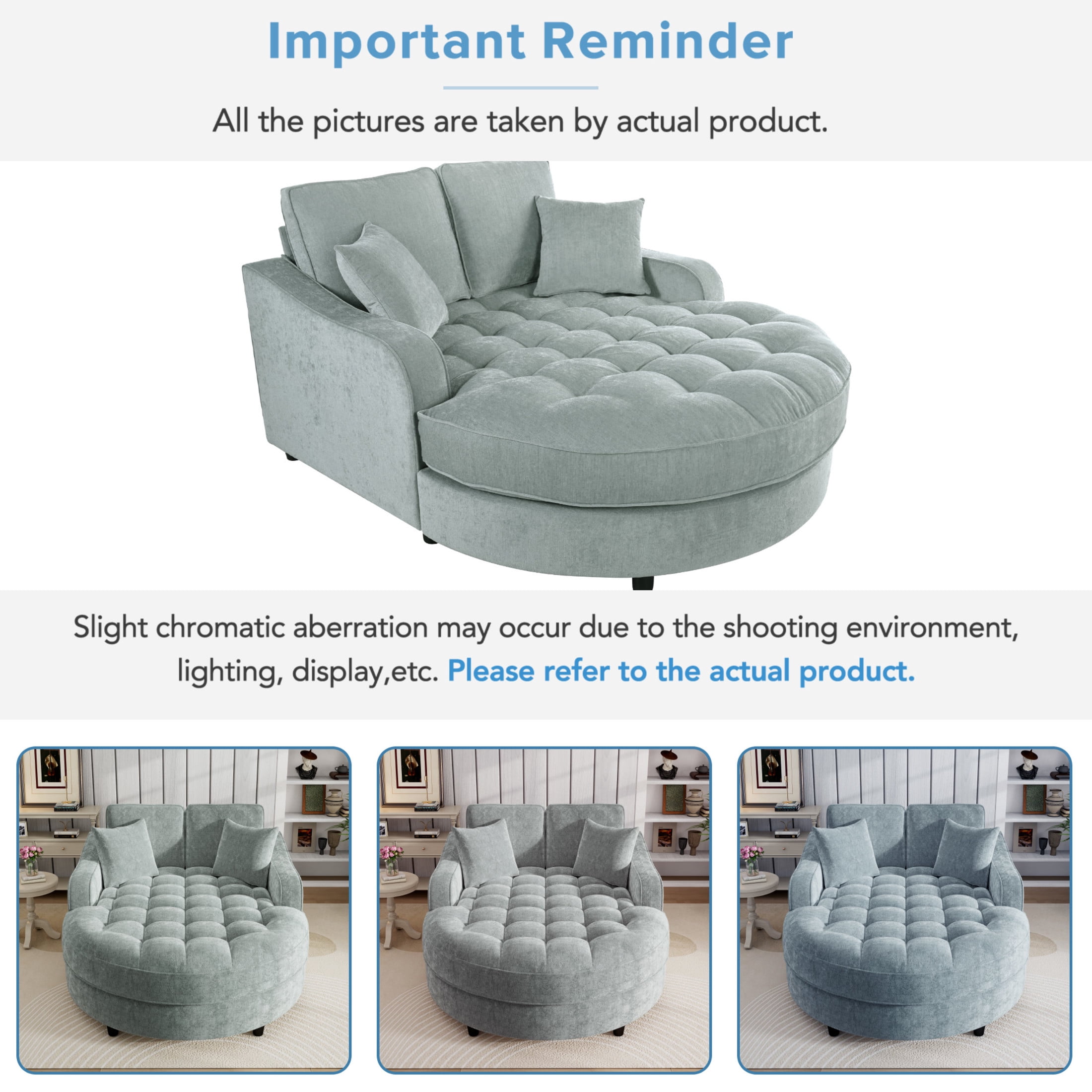 Christopher Knight Home 51" Modern Chaise Lounge Sofa Bed, Tufted Chenille Couch with Pillows, Blue Green