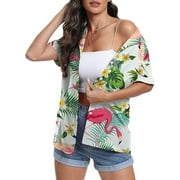 Aiyino Women's Hawaiian Floral Shirts Short Sleeve Button Down Tropical Holiday Summer Beach T-Shirt Tops,XXL Bird Green Leaf