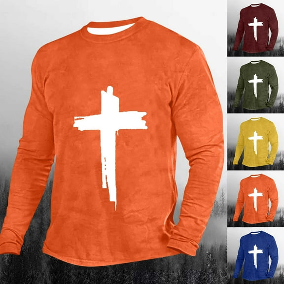 DDAPJ pyju Christian T-shirts for Men Big and Tall Jesus Cross Graphic Tees Slim Fit Long Sleeve Crewneck Pullover Casual Hipster Tee Tops Blue XL