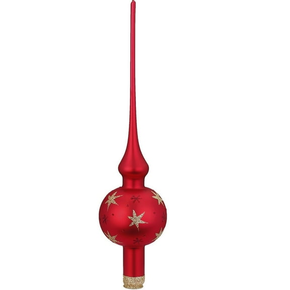 Inge Glas Sparkling Sky Red Matte German Glass Christmas Tree Topper 11.9 Inch