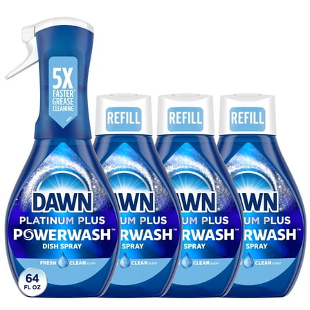 Dawn Powerwash Spray, Dish Soap, Dishwashing Liquid, Fresh, 1 Starter Kit   3 Refills, 64 Fl Oz