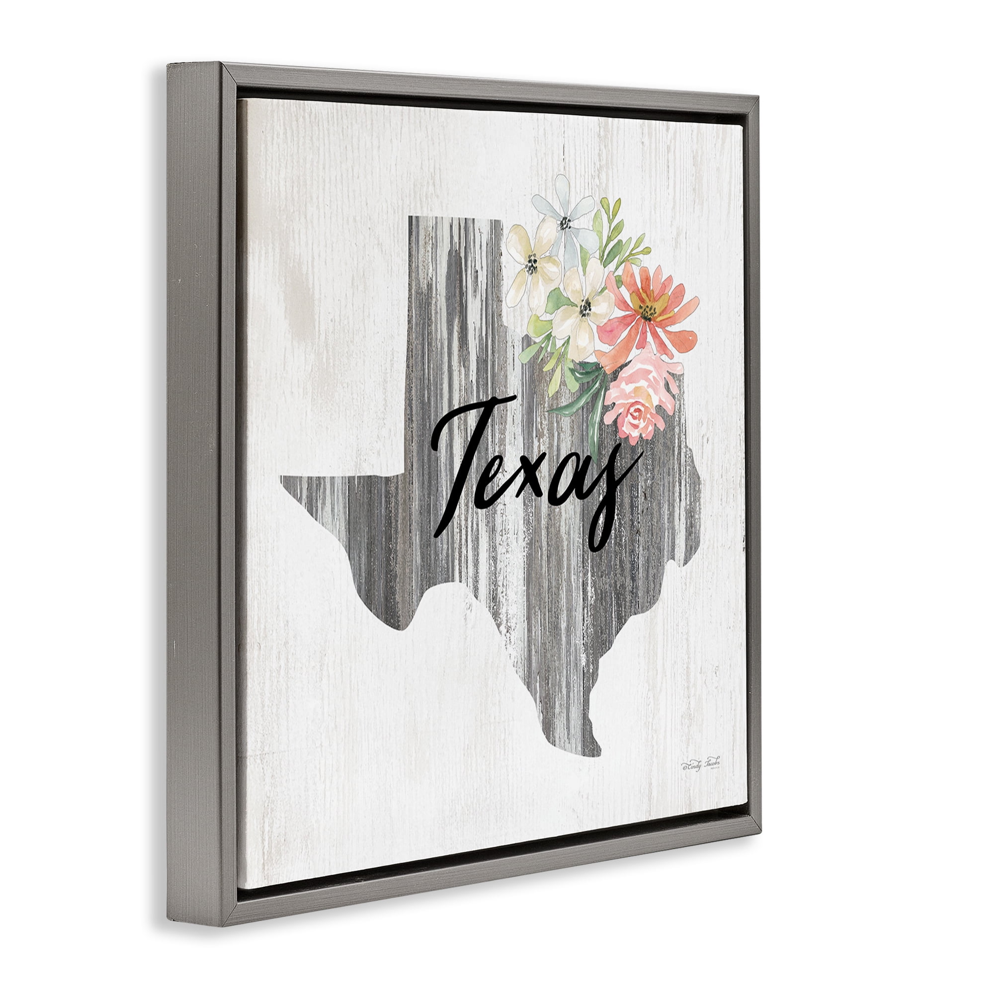 Stupell Industries Shabby Chic Texas Botanical & Floral Painting Gray Floater Framed Canvas Art Print Wall Art, 18 x 18