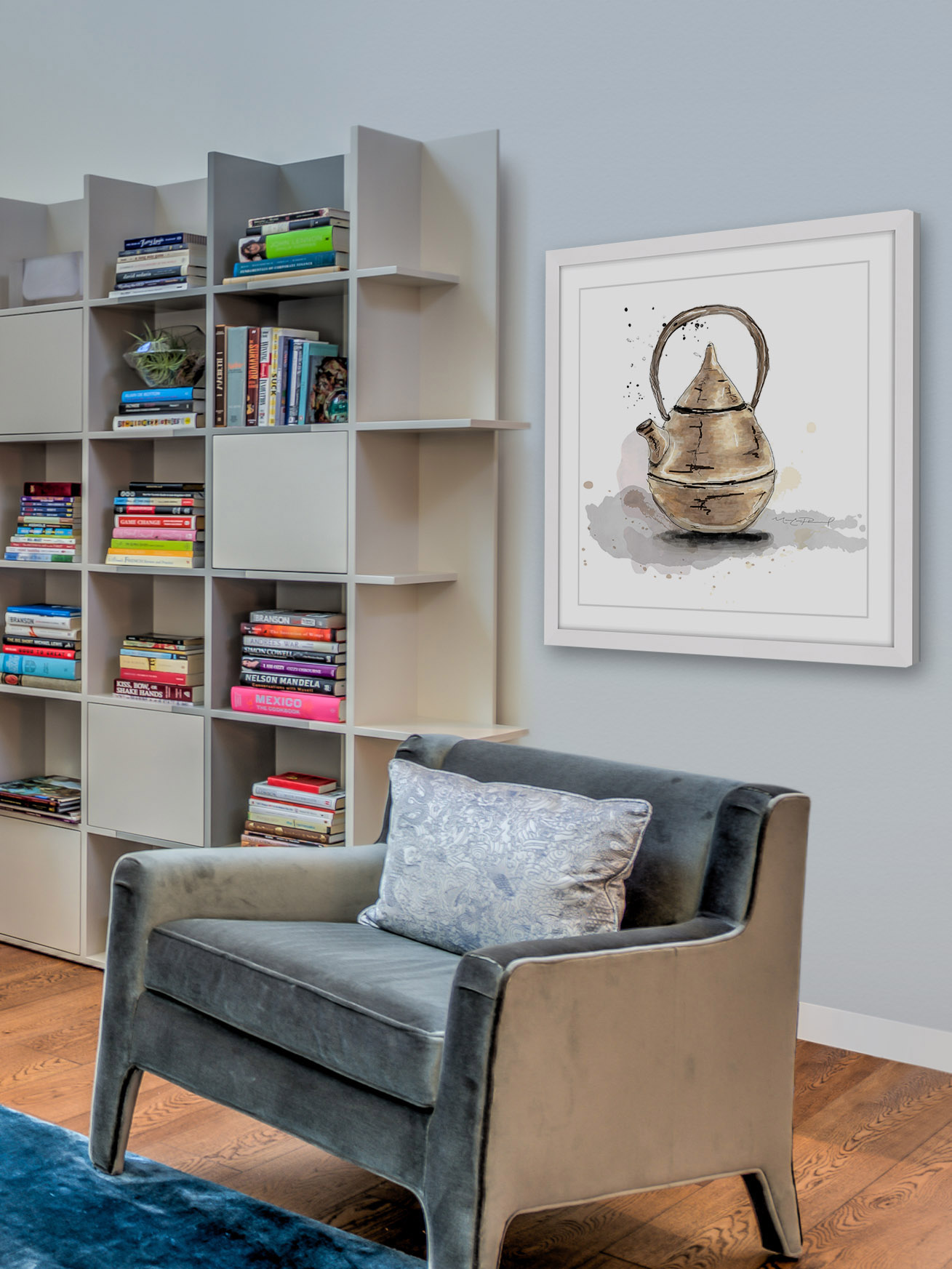 "Theiere 3" Framed Painting Art Print, 32" x 1.5"